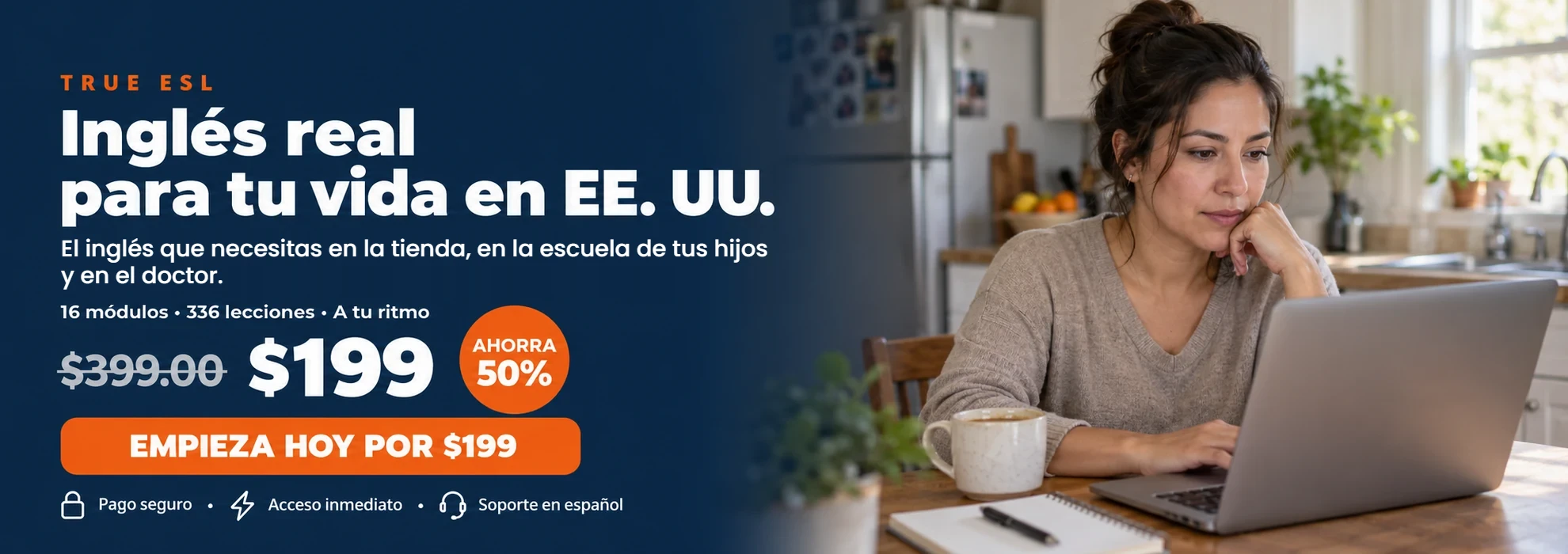 Programa True ESL de Learning TCF por $199, inglés real para tu vida en Estados Unidos
